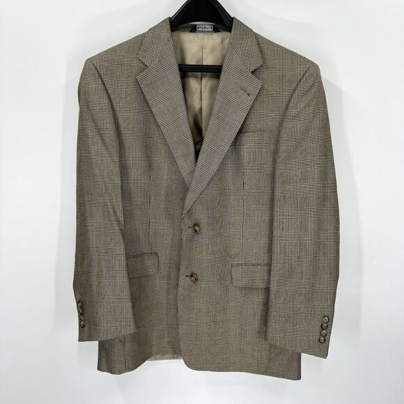 Burberry Tan Wool Nova Check Single Breasted Sport Coat 40 R Brown Plaid Blazer